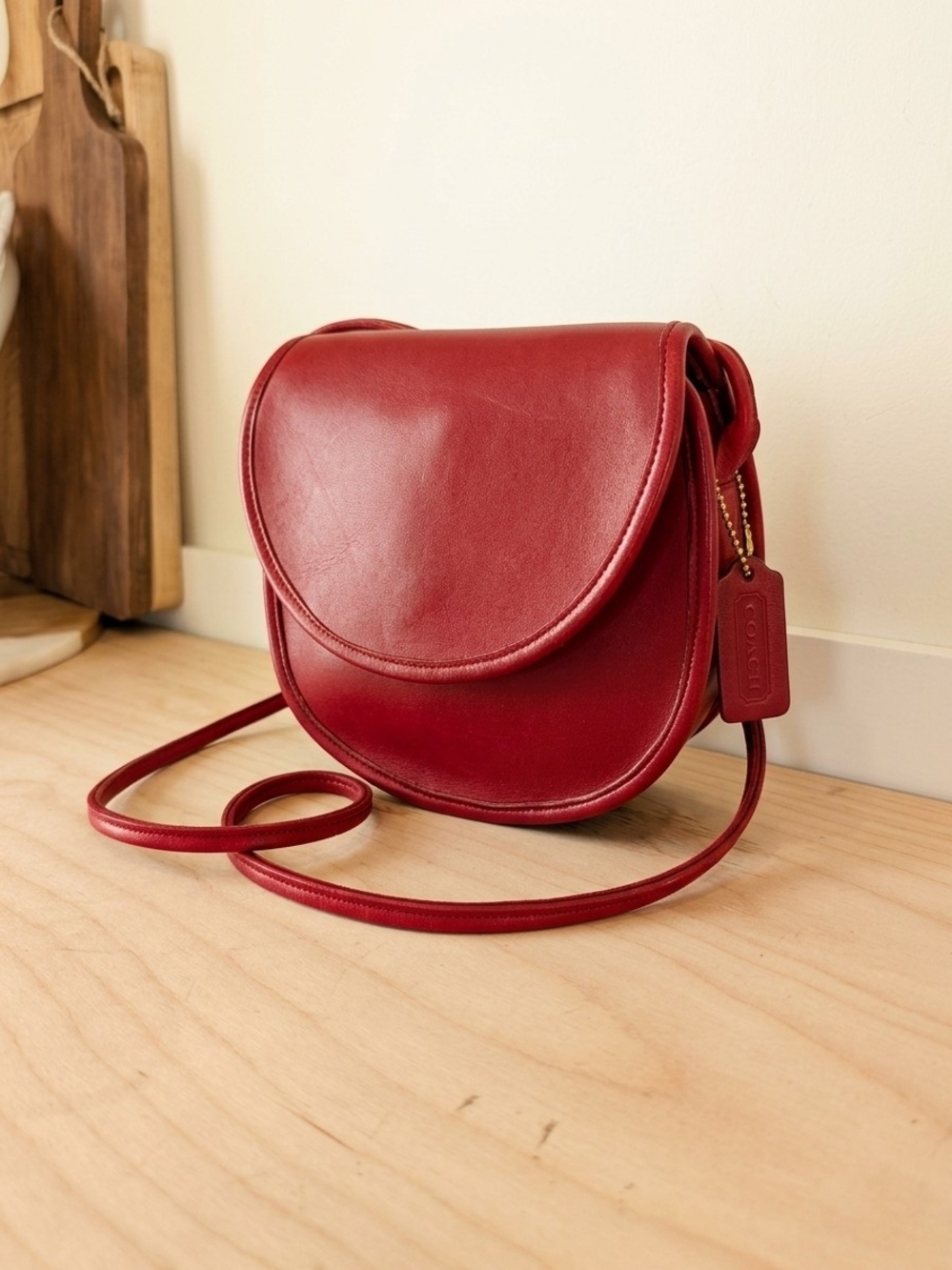 COACH Red Leather Crossbody Saddle Bag with Tag